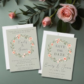 Groene, romantische roos krans RSVP kaartje