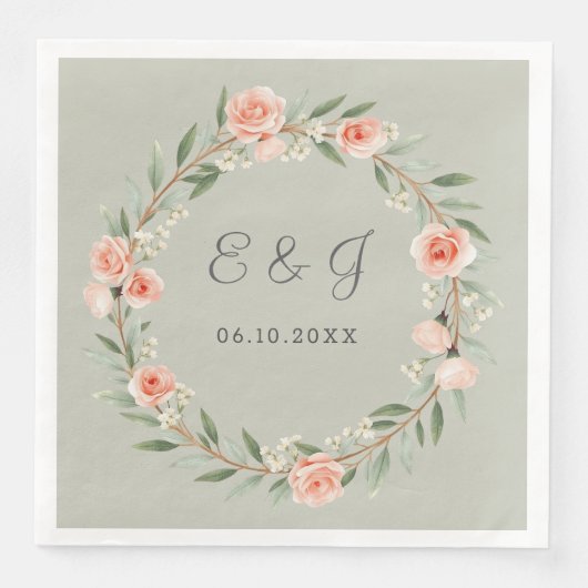 Groene, romantische roos krans servet (Voorkant)