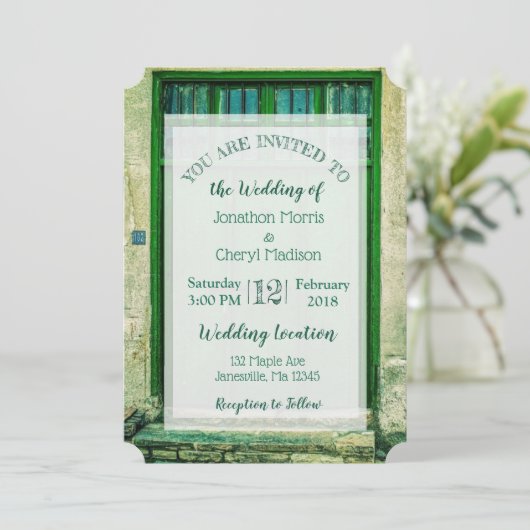 Groene Romantische uitnodigingen tot bruiloft (Staand voorkant)