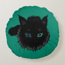 Groene Ronde Kussen met Zwarte Kat of Kies Kleur