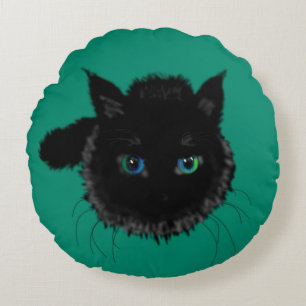 Groene Ronde Kussen met Zwarte Kat of Kies Kleur