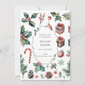 Groene Rood Bloemige Whimsical Waterverf Kerstkaar (Voorkant)