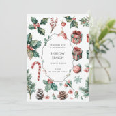 Groene Rood Bloemige Whimsical Waterverf Kerstkaar (Staand voorkant)