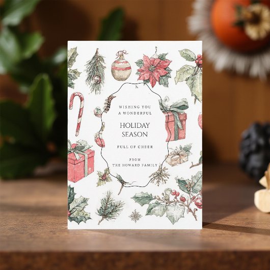 Groene Rood Bloemige Whimsical Waterverf Kerstkaar