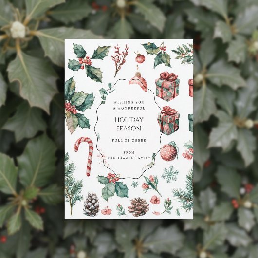 Groene Rood Bloemige Whimsical Waterverf Kerstkaar
