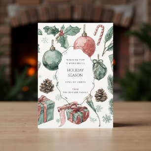 Groene Rood Bloemige Whimsical Waterverf Kerstkaar