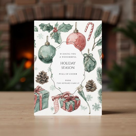 Groene Rood Bloemige Whimsical Waterverf Kerstkaar