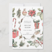 Groene Rood Bloemige Whimsical Waterverf Kerstkaar (Voorkant)