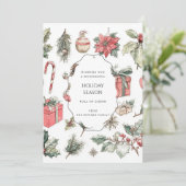 Groene Rood Bloemige Whimsical Waterverf Kerstkaar (Staand voorkant)