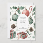 Groene Rood Bloemige Whimsical Waterverf Kerstkaar (Voorkant)