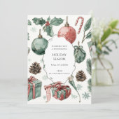 Groene Rood Bloemige Whimsical Waterverf Kerstkaar (Staand voorkant)