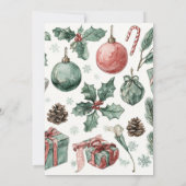 Groene Rood Bloemige Whimsical Waterverf Kerstkaar (Achterkant)