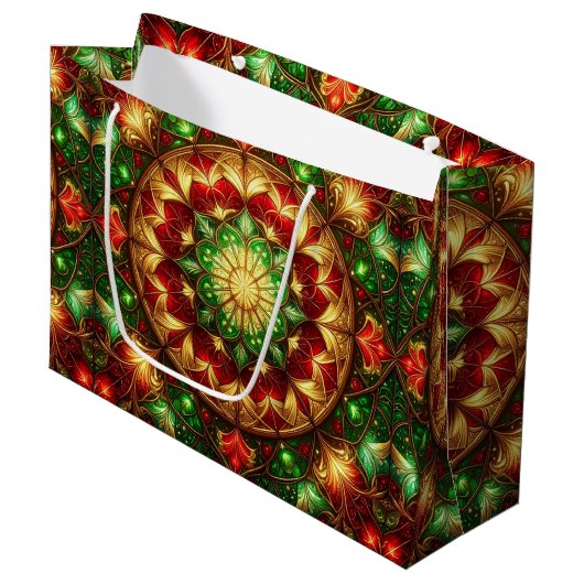 Groene Rood Decoratie Kerstcadeautas Groot Cadeauzakje (Voorkant Gekanteld)