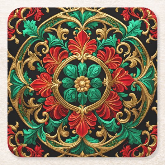 Groene Rood Decoratiefeestpapier Onderzetter (Voorkant)