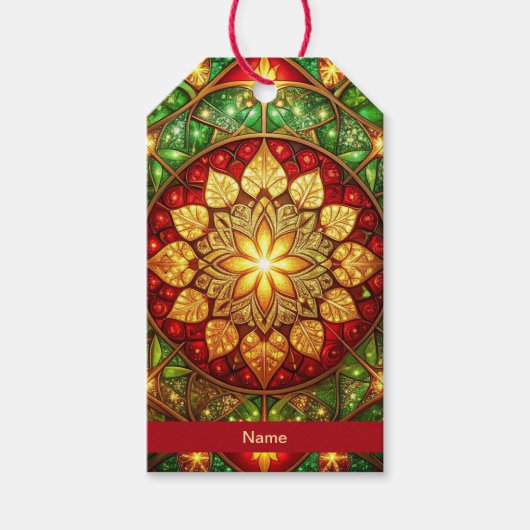 Groene Rood Decoratieven Kerstcadeautag Cadeaulabel (Voorkant)