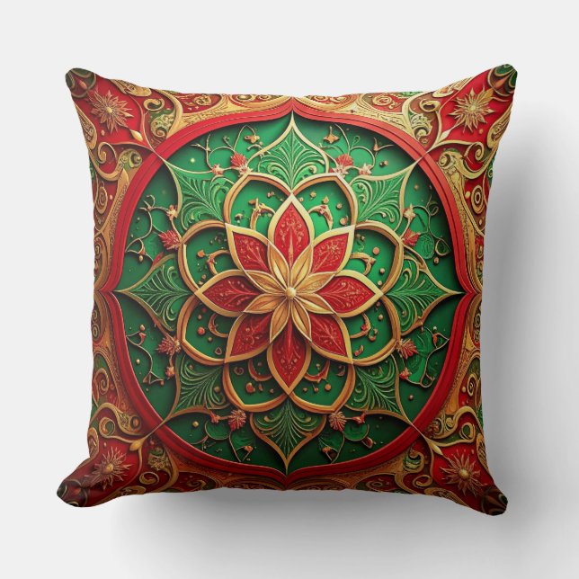 Groene Rood Decorative Kerst Kussenhoes Kussen (Voorkant)