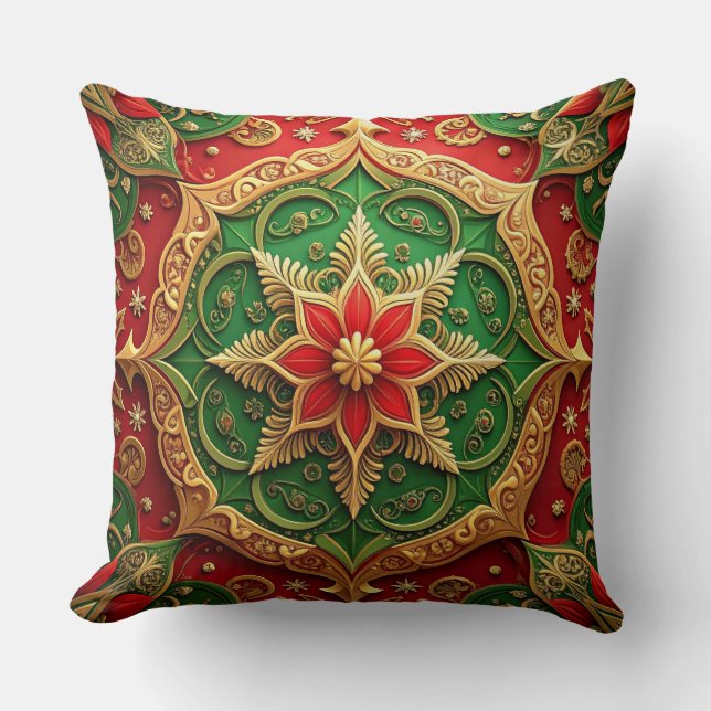 Groene Rood Decorative Kerst Kussenhoes Kussen (Voorkant)