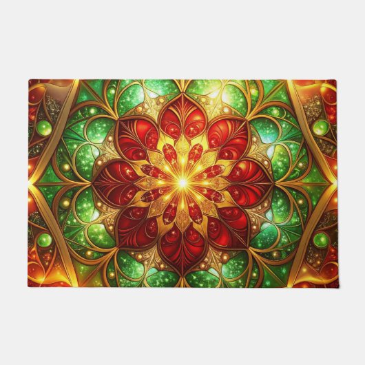 Groene Rood Decorative Kerstmat Deurmat (Voorkant)