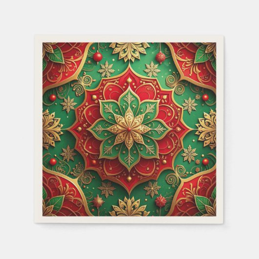 Groene Rood Decorative Vakantie Servet (Voorkant)