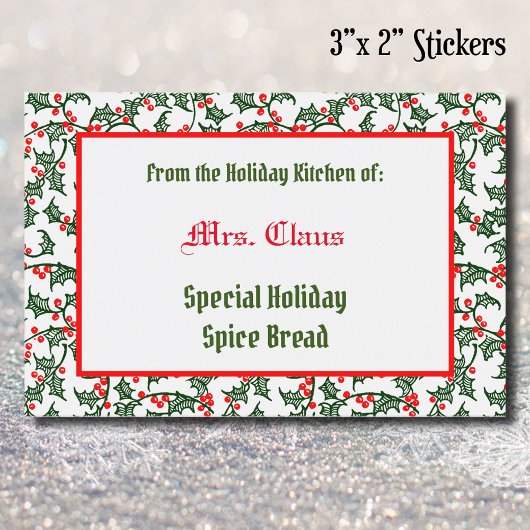 Groene Rood Holly uit de keuken van de feestdag va Voedselcontainer Etiket