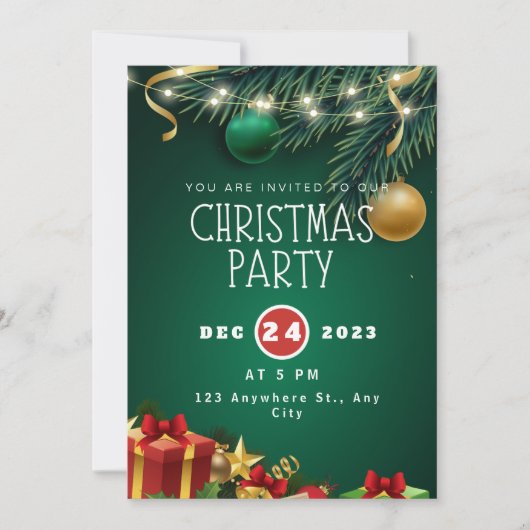 Groene Rood Moderne Kerstfeest Uitnodiging (Voorkant)