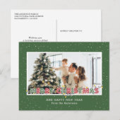 Groene Rood Sneeuw Kerstlichten Foto Feestdagenkaart (Voorkant / Achterkant)