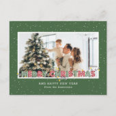 Groene Rood Sneeuw Kerstlichten Foto Feestdagenkaart (Voorkant)