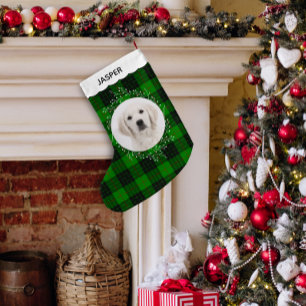 Groene Rood Tartan Schotland Winter Krans Huisdier Kleine Kerstsok