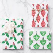 Groene Roode Hulst Kerstbal  Inpakpapier Vel