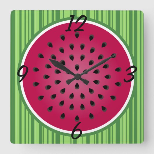 Groene Roode Watermeloen Design Vierkante Klok (Voorkant)