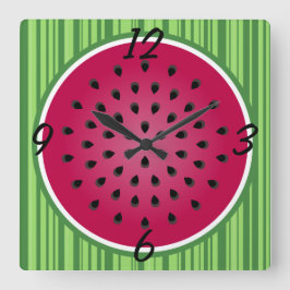 Groene Roode Watermeloen Design Vierkante Klok