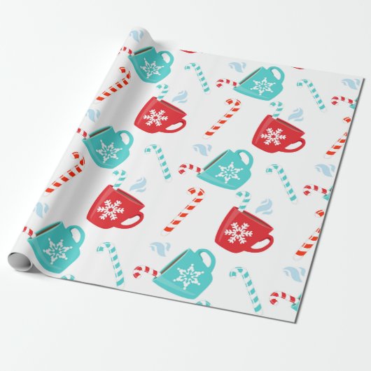 Groene Roodhete Chocolade Kerst Winter Kerstmis Cadeaupapier (Uitgerold)