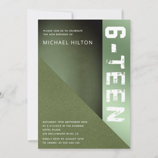 Groene roodkleurblok, zoete zestien invita kaart (Voorkant)