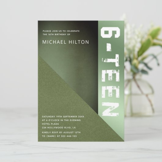 Groene roodkleurblok, zoete zestien invita kaart (Staand voorkant)