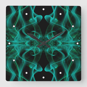 Groene rook symmetrische minimalistische zwarte vierkante klok