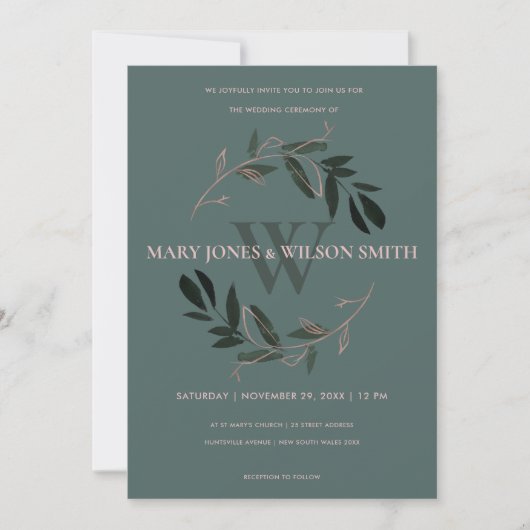 GROENE ROOS GOLD FOLIAGE WREATH WEDDING INVITE BEDANKKAART (Voorkant)