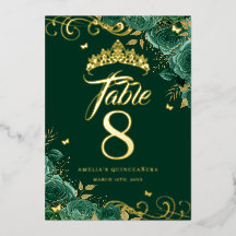 Groene Roos Wervel Quinceanera Gouden Tafelnummer