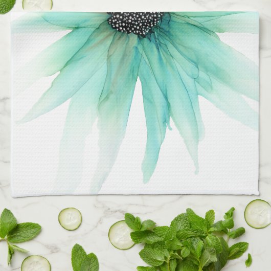 ! Groene rooster—grote bloem- Theedoek (Gevouwen)