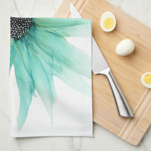 ! Groene rooster—grote bloem- Theedoek (Quarter Fold)