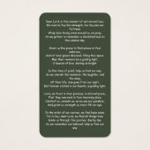 Groene rouwkaart met foto en herdenking en gebed visitekaartje (Achterkant)