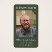 Groene rouwkaart met foto en herdenking en gebed visitekaartje (Voorkant)