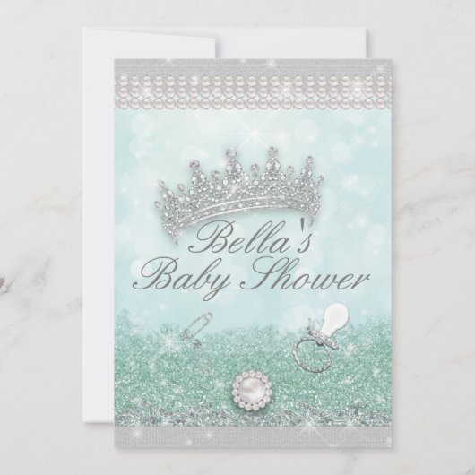 Groene Royal Bling Glitter Baby Douche Uitnodiging (Achterkant)