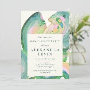 Groene Roze Abstracte Kwaststreek Afstudeerfeest Kaart