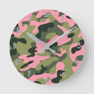 Groene Roze Army Camo Camouflage Gepersonaliseerd Ronde Klok