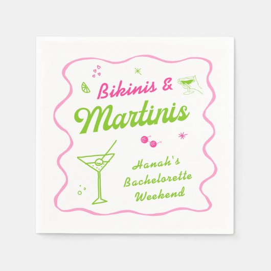 Groene Roze Bikini's en Martins Meidenavondfeest Servet (Voorkant)