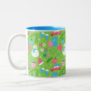 Groene Roze Blauwe Sneeuwmannen Ornament Kerst Vak Tweekleurige Koffiemok