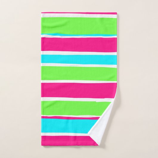 Groene roze blauwe strepen bad handdoek (Handdoek)