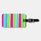Groene roze blauwe strepen bagagelabel (Voorkant horizontaal)