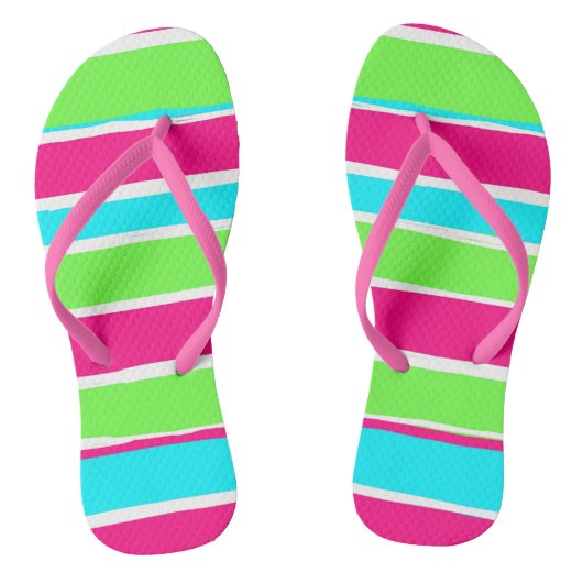 Groene roze blauwe strepen teenslippers (Voetbed)