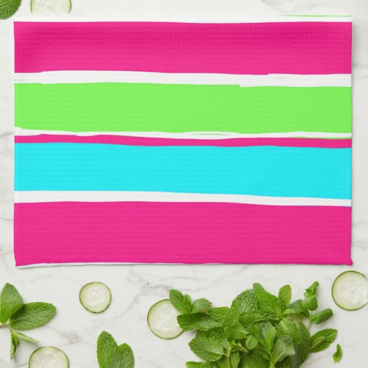 Groene roze blauwe strepen theedoek (Gevouwen)